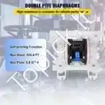 Pramoninė Dviguba Diafragminė Pompa Chemikalams, 1/2 Colio (12,7 mm), Polipropilenas/PTFE, Maks. 33 L/min, 100 PSI - Image 3