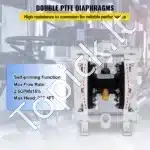 Pramoninė Dviguba Diafragminė Pompa, Oru Valdoma, 1/2 Colio (12,7 mm) Jungtys, PTFE / Polipropilenas, 80 PSI Slėgis - Image 4