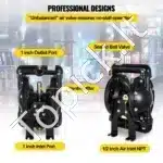 Pramoninė Oru Valdoma Diafragminė Pompa, 1 Colio (25 mm) Jungtys, Aliuminio / Nitrilo, 83 L/min Srautas, 100 PSI - Image 5