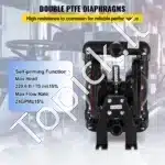 Pramoninė Oru Valdoma Pompa su PTFE Membranomis, 1 Colio (25 mm) Aliuminis / Teflonas, Maks. 90 L/min, 100 PSI - Image 3