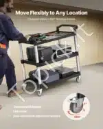 Pramoninis 3 Lygių Serviso Vežimėlis Su Ratukais, Juodas Plastikas / Aliuminis, 106x49x98 cm, 226 kg Keliamoji Galia - Image 3