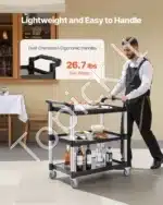 Pramoninis 3 Lygių Serviso Vežimėlis Su Ratukais, Juodas Plastikas / Aliuminis, 106x49x98 cm, 226 kg Keliamoji Galia - Image 5