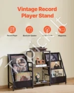 Pramoninis Vinilo Plokštelių Stovas Lentyna Grotuvui, Juodas Metalas/Ruda Mediena - Image 2