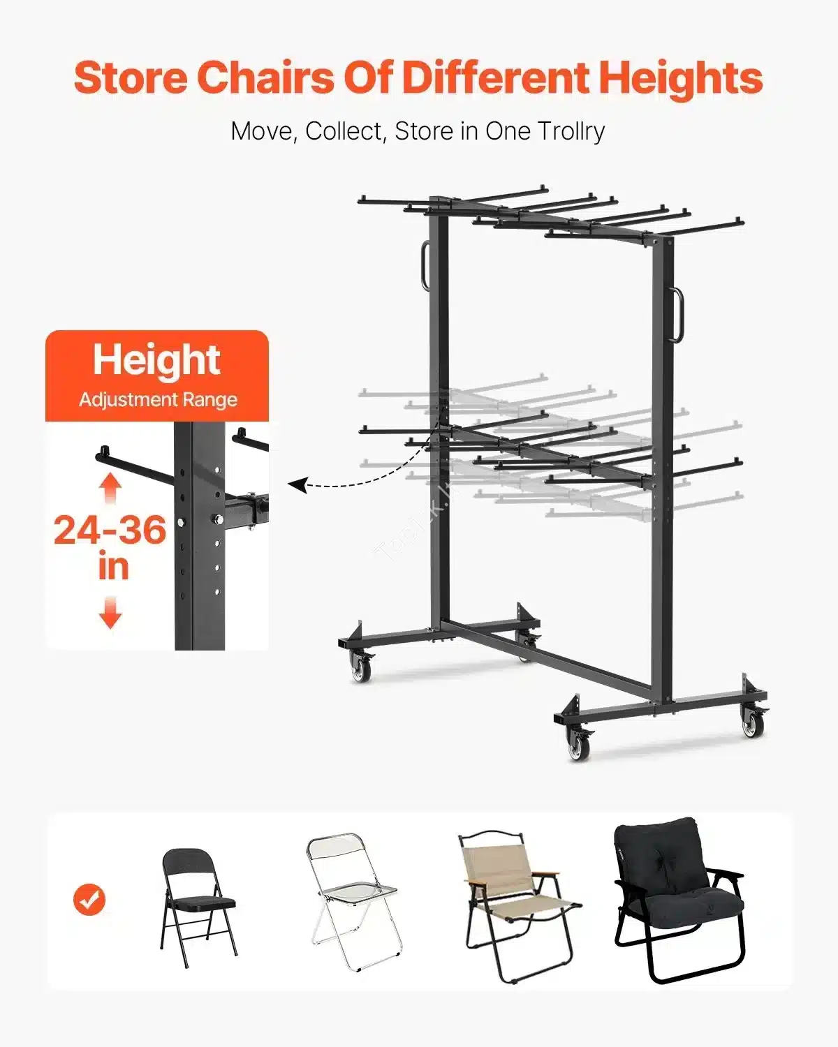 Profesionalus Dviejų Aukštų Sulankstomų Kėdžių Vežimėlis Iki 84 kėdžių 12 stalų 1816x855x1860 mm, 363 kg, Matinė Juoda topick (4) Profesionalus Dviejų Aukštų Sulankstomų Kėdžių Vežimėlis Iki 84 kėdžių / 12 stalų 1816x855x1860 mm, 363 kg, Matinė Juoda - Image 3