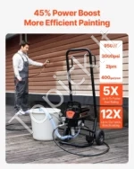 Profesionalus Elektrinis Beoris Dažymo Purkštuvas su Ratukais 950W / 3000 PSI, Maks. 2.0 L/min - Image 2