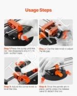 Profesionalus Siūlių Lygintuvas Stalviršiams (2 vnt.), 152 mm Vakuuminiai Siurbtukai, 240 kg, Nerūdijantis Plienas, Oranžinis, 435x155x110 mm - Image 5