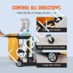 Profesionalus Valymo Vežimėlis ,120 x 51 x 98 cm, 3 Didelės Lentynos, 90,7 kg Talpa - Image 6