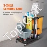 Profesionalus Valymo Vežimėlis ,120 x 51 x 98 cm, 3 Didelės Lentynos, 90,7 kg Talpa - Image 2