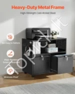 Rakinama Plieninė Mobili Biuro Spintelė su 2 Stalčiais ir Atvira Lentyna – 80 x 43,2 x 71,5 cm, Juoda - Image 5