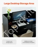 Recepcijos Stalas su Užrakinama Komoda ir Lentynėlėmis – Elegantiškas Juodas, 120 x 48 x 110 cm - Image 5