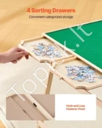 Reguliuojamas Puzlės Stalas 1500 Detalių, Su Atlenkiamomis Kojelėmis ir 4 Stalčiais, Pušies Mediena - Image 6