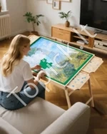 Reguliuojamas Puzlės Stalas 1500 Detalių, Su Atlenkiamomis Kojelėmis ir 4 Stalčiais, Pušies Mediena - Image 2