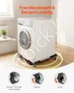 Reguliuojamas Stovas Skalbimo Mašinai / Šaldytuvui (500 kg), Kilnojamas Pagrindas su Ratukais ir Stabdžiais, Metalas/Plienas, Matmenys 69,85-89,9 x 69,85-89,9 x 11 cm - Image 3