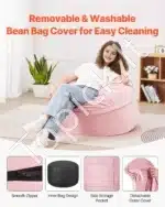 Rožinis Sėdmaišis Fotelis , 89x89x56 cm, Nuimamas Veliūro Užvalkalas - Image 5