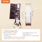 Ruda, Klasikinė, Laisvai Pastatoma Papuošalų Spintelė su Pilno Dydžio Veidrodžiu ir Stalčiais - Image 6