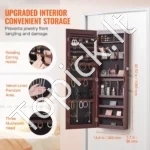 Ruda Sieninė Veidrodinė Papuošalų Spintelė su LED Apšvietimu ir Užraktu – 108 cm Aukščio - Image 3