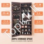 Ruda Sieninė Veidrodinė Papuošalų Spintelė su LED Apšvietimu ir Užraktu – 108 cm Aukščio - Image 4