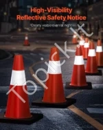Saugumo Kelio Kūgiai, 5 vnt., PVC, Oranžiniai, 45 cm Aukščio, Su Atšvaitu, 28 x 28 cm Pagrindas - Image 2
