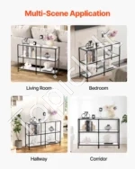 Siauras 3-jų Lygių Konsolinis Staliukas su Stiklu. Modernus Juodas Metalinis Rėmas. 100 x 30 x 72,9 cm - Image 7