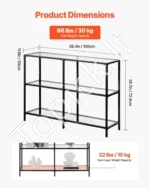 Siauras 3-jų Lygių Konsolinis Staliukas su Stiklu. Modernus Juodas Metalinis Rėmas. 100 x 30 x 72,9 cm - Image 3