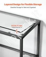 Siauras 3-jų Lygių Konsolinis Staliukas su Stiklu. Modernus Juodas Metalinis Rėmas. 100 x 30 x 72,9 cm - Image 4