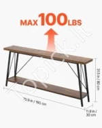 Siauras Industrialus Konsolinis Stalas. 2 Lygiai,180 x 30 x 80 cm - Image 3
