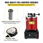 Skaitmeninė Elektrinė Lydymo Krosnis 3 kg (1750 W) su Grafito Tigliu – 1150 °C Temperatūra - Image 3