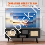 Stilinga Juoda Bopho stiliaus TV Spintelė (120x40x49 cm), su Rotango Durelėmis - Image 3