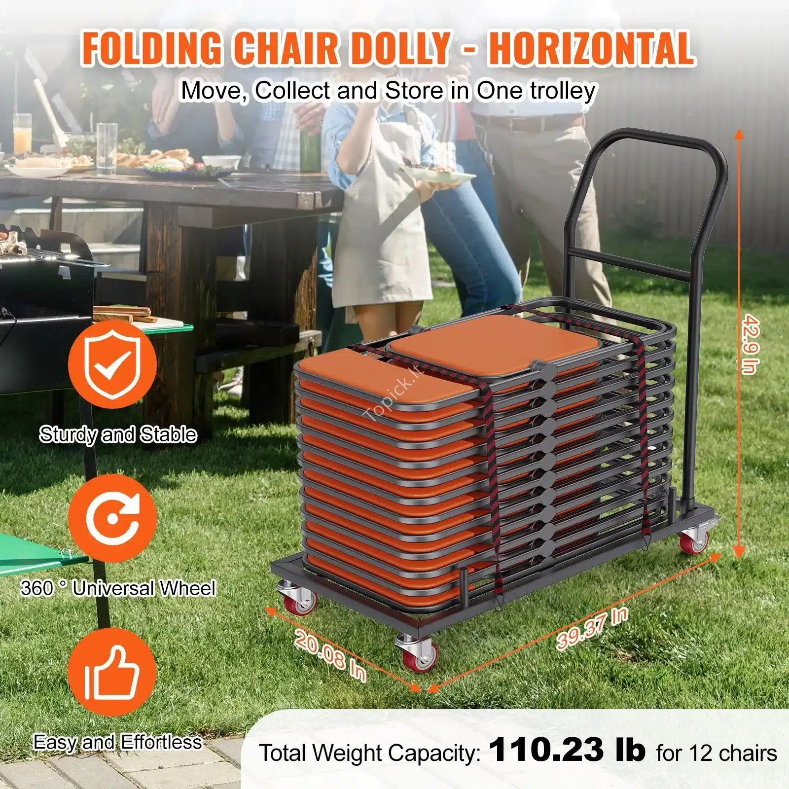 Sulankstomų Kėdžių Stovas-Vežimėlis Iki 12 vnt. 1000x510x1090 mm, 50 kg, Plienas Matinė Juoda topick (3) Sulankstomų Kėdžių Stovas-Vežimėlis Iki 12 vnt. 1000x510x1090 mm, 50 kg, Plienas Matinė Juoda - Image 2