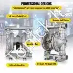 Tvirta Pneumatinė Diafragminė Pompa, 1/2 Colio (12,7 mm) Jungtys, Nerūdijantis Plienas / PTFE, Maks. 115 PSI Slėgis - Image 5