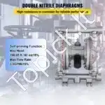 Tvirta Pneumatinė Diafragminė Pompa, 1/2 Colio (12,7 mm) Jungtys, Nerūdijantis Plienas / PTFE, Maks. 115 PSI Slėgis - Image 4