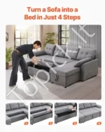 U Formos Sofa Lova Transformeris 6 Vietų, 287x145x91 cm, Išskleidžiama, su Dviem Patalynės Dėžėmis, Pilkas Linas - Image 6