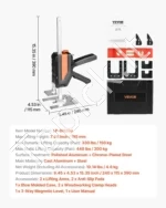 Universalūs Rankiniai Pakėlėjai (2 vnt.), 200 kg, Kėlimas iki 195 mm, Magnetinis Gulsčiukas, Plienas, Juodas - Image 6