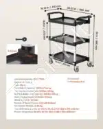 Universalus Triaukštis Serviso Vežimėlis Su Ratukais, Juodas Plastikas / Aliuminis, 88x41x99 cm, 136 kg Keliamoji Galia - Image 7