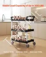 Universalus Triaukštis Serviso Vežimėlis Su Ratukais, Juodas Plastikas / Aliuminis, 88x41x99 cm, 136 kg Keliamoji Galia - Image 2