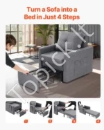 Viengulė Sofa Lova Transformeris 3-in-1, Pilkas Linas, 87x81x81 cm (Fotelis) / Iki 232 cm (Lova), 5 Padėčių Reguliavimas - Image 6