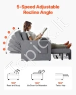 Viengulė Sofa Lova Transformeris 3-in-1, Pilkas Linas, 87x81x81 cm (Fotelis) / Iki 232 cm (Lova), 5 Padėčių Reguliavimas - Image 4
