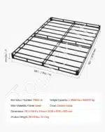 Žemo Profilio „Queen Size“ Lovos Pagrindas (Boxspring), Metalinis Rėmas, Nuimamas Pilkas Audinys, 201 x 151 x 10,2 cm - Image 7
