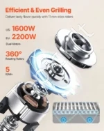 Profesionalus 2200 W Dešrelių Grilius su 11 Besisukančių Nerūdijančio Plieno Volelių ir Dangčiu - Image 6