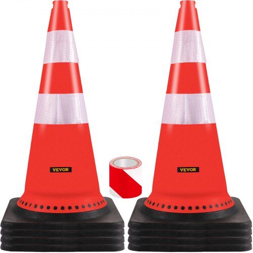 us2FAQZYCHDSBJ3083YAHV02Fgoods_img-v12Fsafety-cones-m100-1.2.jpg Patvarūs PVC Kelio Kūgiai (8 vnt.), Oranžiniai, 76 cm Aukščio, Su Svertu Guminiu Pagrindu 37 x 37 cm - Image 1