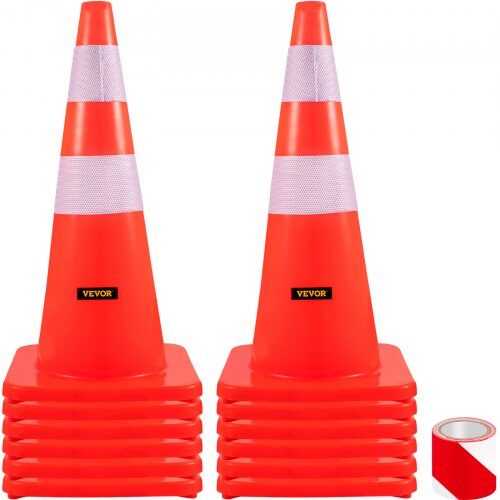 us2FAQZYCQ2812PC1BVA3V02Fgoods_img-v12Fsafety-cones-m100-1.2.jpg Sustiprinti PVC Kelio Kūgiai (12 vnt.), Oranžiniai, 70 cm Aukščio, Su 2 Atšvaitais, 35 x 35 cm Svertu Pagrindu - Image 1