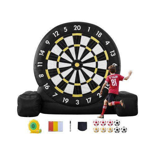 us2FCQJXZQFB25MMNUSSW001V22Fgoods_img-v12Finflatable-soccer-dart-board-m100-1.2.jpg Didelis Pripučiamas Futbolo Smiginis (Dartboard) 244 cm Aukščio, Juodas, su 9 Kick Darts Kamuoliais - Image 1