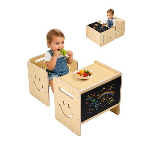 us2FETDNZY1708118E4HMV02Fgoods_img-v12Fweaning-table-and-chair-set-m100-1.2.jpg Montessori Vaikiškas Stalas ir Kėdė, Reguliuojamo Aukščio, Su Konvertuojama Piešimo Lenta, Natūrali Mediena, 42.4 x 30 x 38.5 cm - Image 1