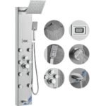 Išmanioji Dušo Panelė su Ekranu,5 Funkcijos, 8 Masažo Purkštukai,134 x 20 cm