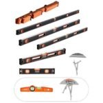 Profesionalus Gulsčiukų Rinkinys (6 vnt.): 200 cm, 120 cm, 80 cm, 60 cm, 40 cm, 25 cm, Smūgiams Atsparus Aliuminis