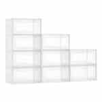 Modulinių Batų Dėžių Komplektas 9 Vnt.: Didelės, Skaidrios Dėžės Baltas Rėmas, PP/PET Plastikas, 34x25x18.4 cm (Viena Dėžė)