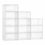 Modulinių Batų Dėžių Komplektas 12 Vnt.: Didelės, Skaidrios Dėžės,Baltas Rėmas, PP/PET Plastikas, 34x25x18.4 cm (Viena Dėžė)