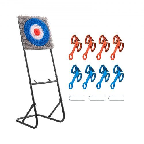 us2FSLFTTZZT0000JRPSJ001V02Fgoods_img-v12Faxe-throwing-set-m100-1.2.jpg Metimo Kirviais Žaidimo Rinkinys Plieninis Rėmas, 8 Plastikiniai Kirviai, 35.6 x 3.2 cm Taikinys Su Šereliais - Image 1