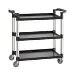 Pramoninis 3 Lygių Serviso Vežimėlis Su Ratukais, Juodas Plastikas / Aliuminis, 106x49x98 cm, 226 kg Keliamoji Galia