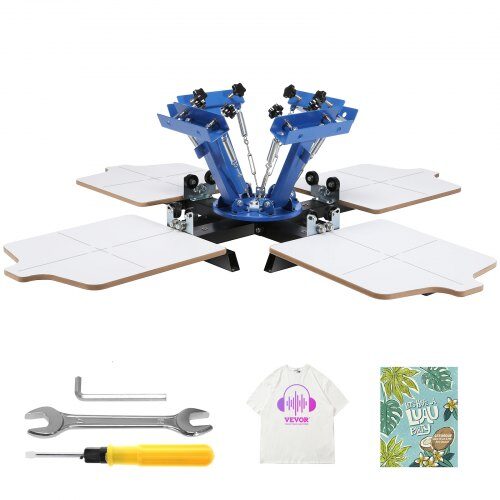 us2FSYJTTSSYZZ441RU3SV02Fgoods_img-v22Fscreen-printing-machine-m100-1.2.jpg Profesionalios Šilkografijos Staklės (Presas) 4 Spausdinimo Stotys, 54 x 45 cm Padėklas, 360° Sukimas - Image 1